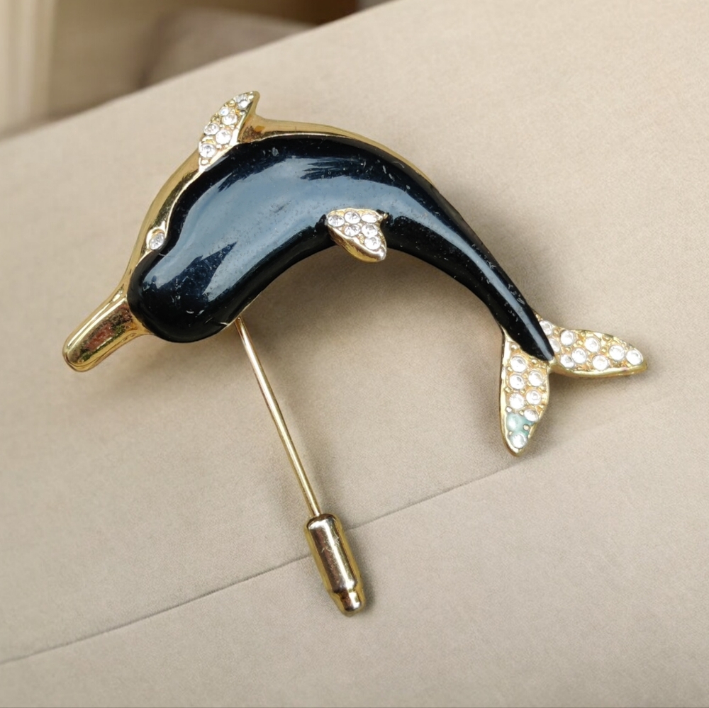 Vintage Kenneth Jay Lane enameled dolphin stick pin